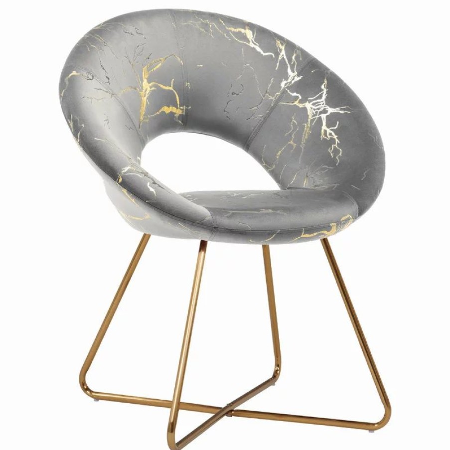 Chairs * | Duhome Elegant Lifestyle 1 X Luxe Hot Stamped Velvet Papasan Accent Chair, Grey