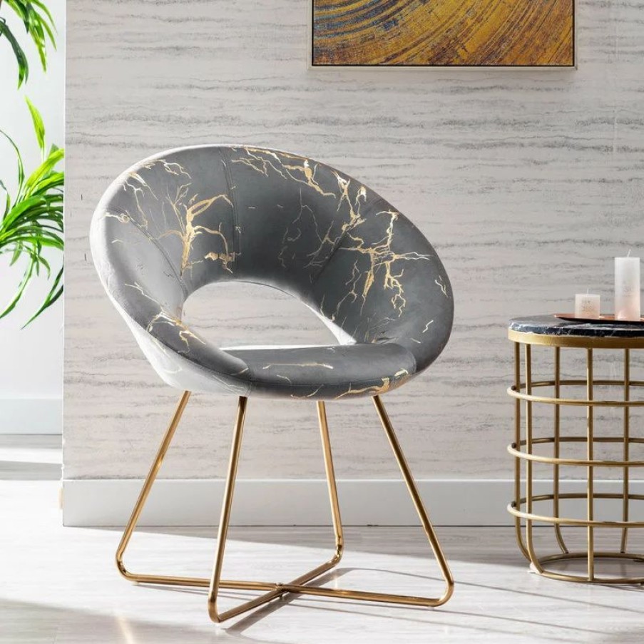 Chairs * | Duhome Elegant Lifestyle 1 X Luxe Hot Stamped Velvet Papasan Accent Chair, Grey