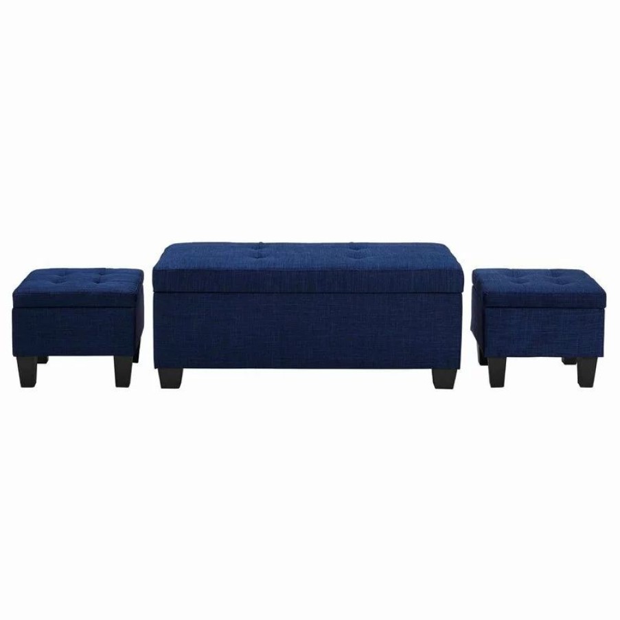 Footstools & Ottomans * | Picket House Everett 3-Pack Storage Ottoman, Blue