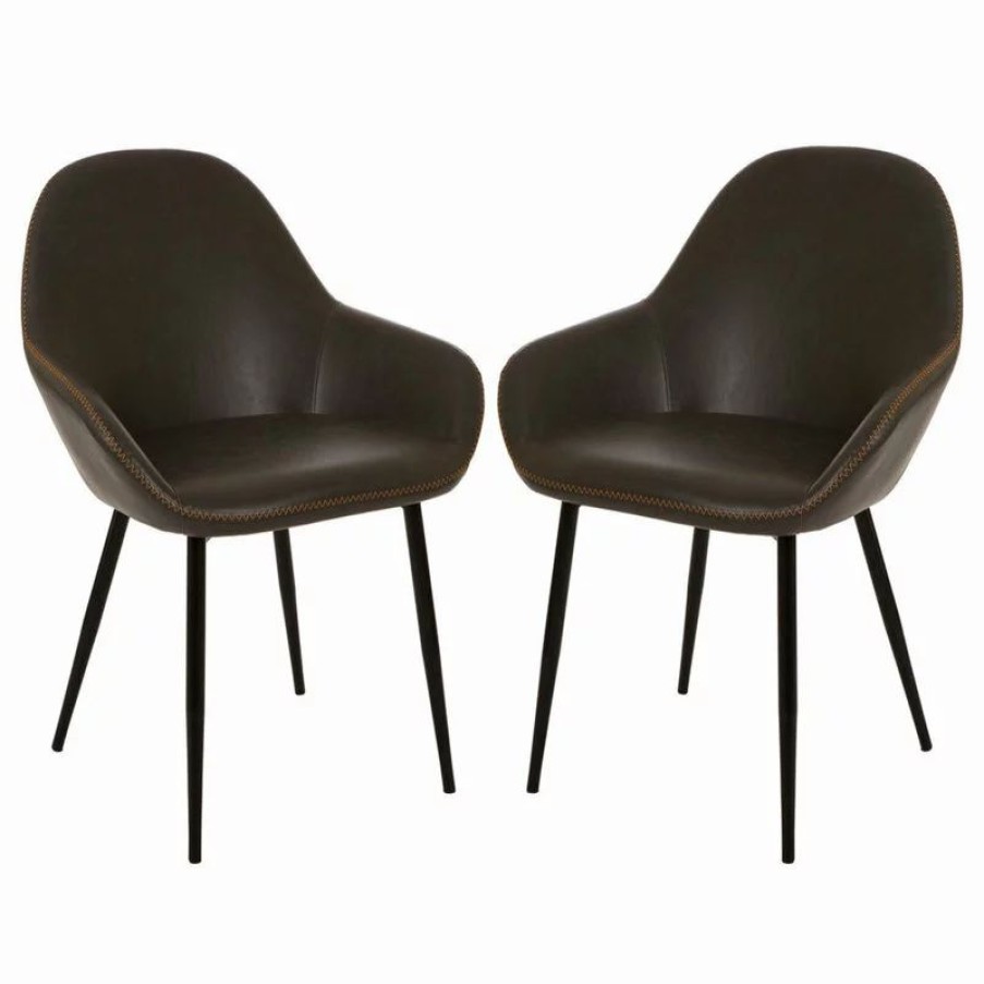 Chairs * | Glitzhome Vintage Gray Leatherette Dining Armchair, Set Of 2