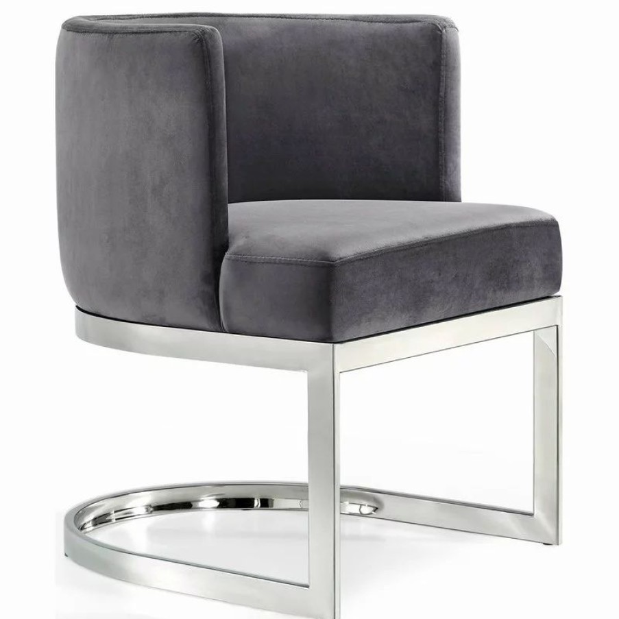 Chairs * | Meridian Furniture Gianna Velvet Dining Chair, Gray, Chrome Base