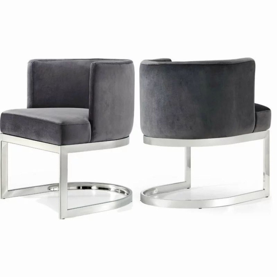 Chairs * | Meridian Furniture Gianna Velvet Dining Chair, Gray, Chrome Base