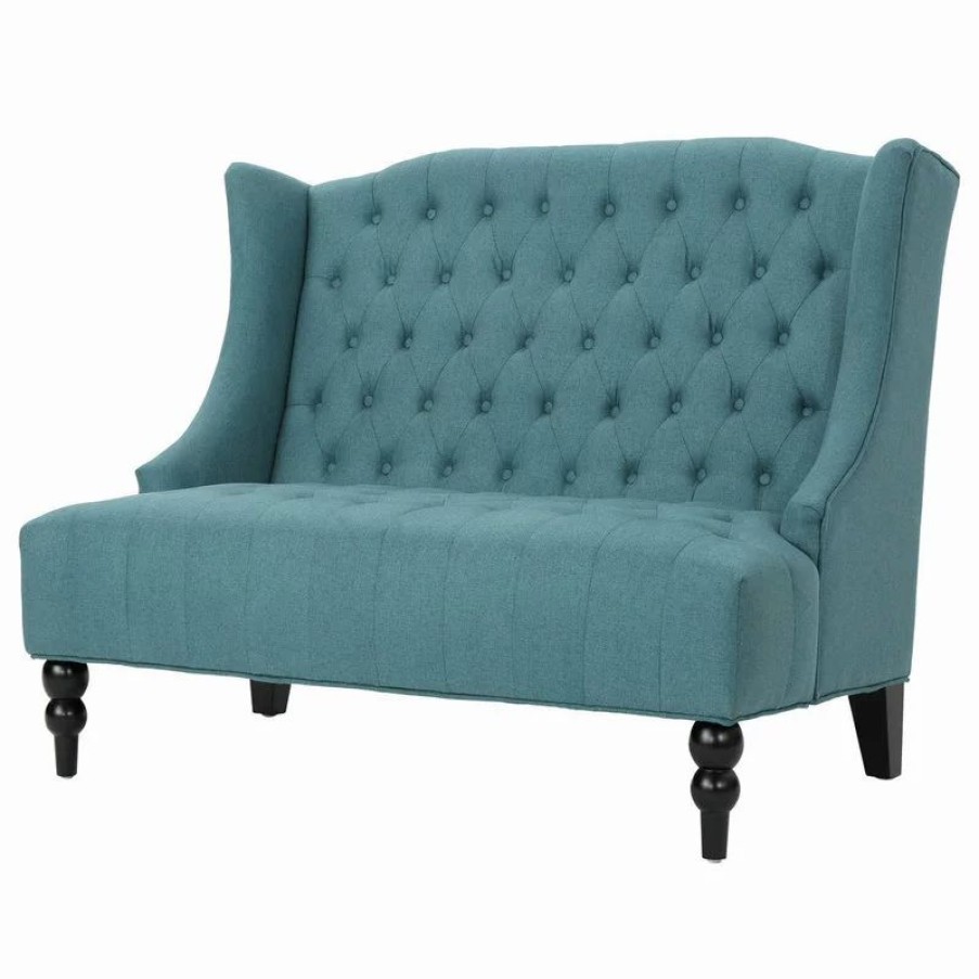 Sofas & Sectionals * | Gdfstudio Gdf Studio Leona Traditional High Back Tufted Winged Fabric Loveseat, Dark Teal