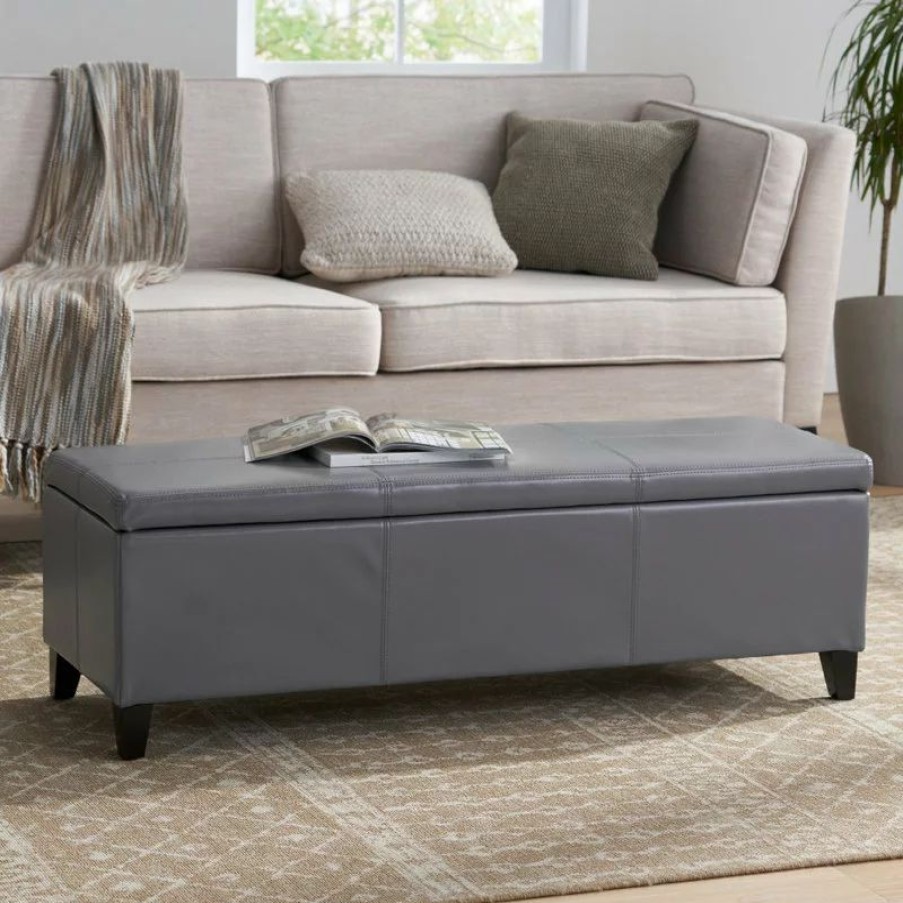 Footstools & Ottomans * | Gdfstudio Gdf Studio Skyler Beige Fabric Storage Ottoman Bench, Gray