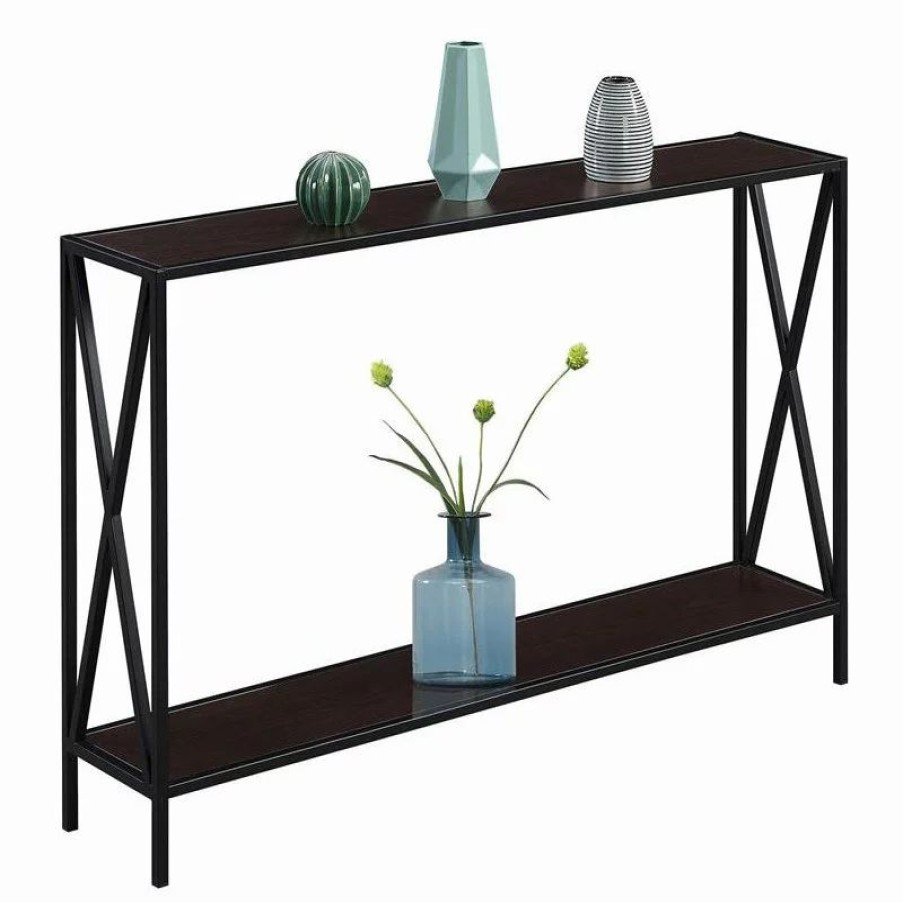 Console Tables * | Convenience Concepts Tucson Console Table In Espresso Wood Finish And Black Steel Frame