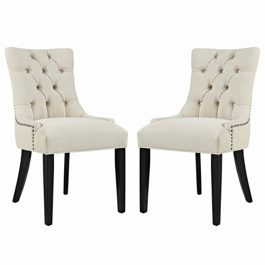 Chairs * | Lexmod Regent Dining Side Chairs, Fabric, Set Of 2, Beige