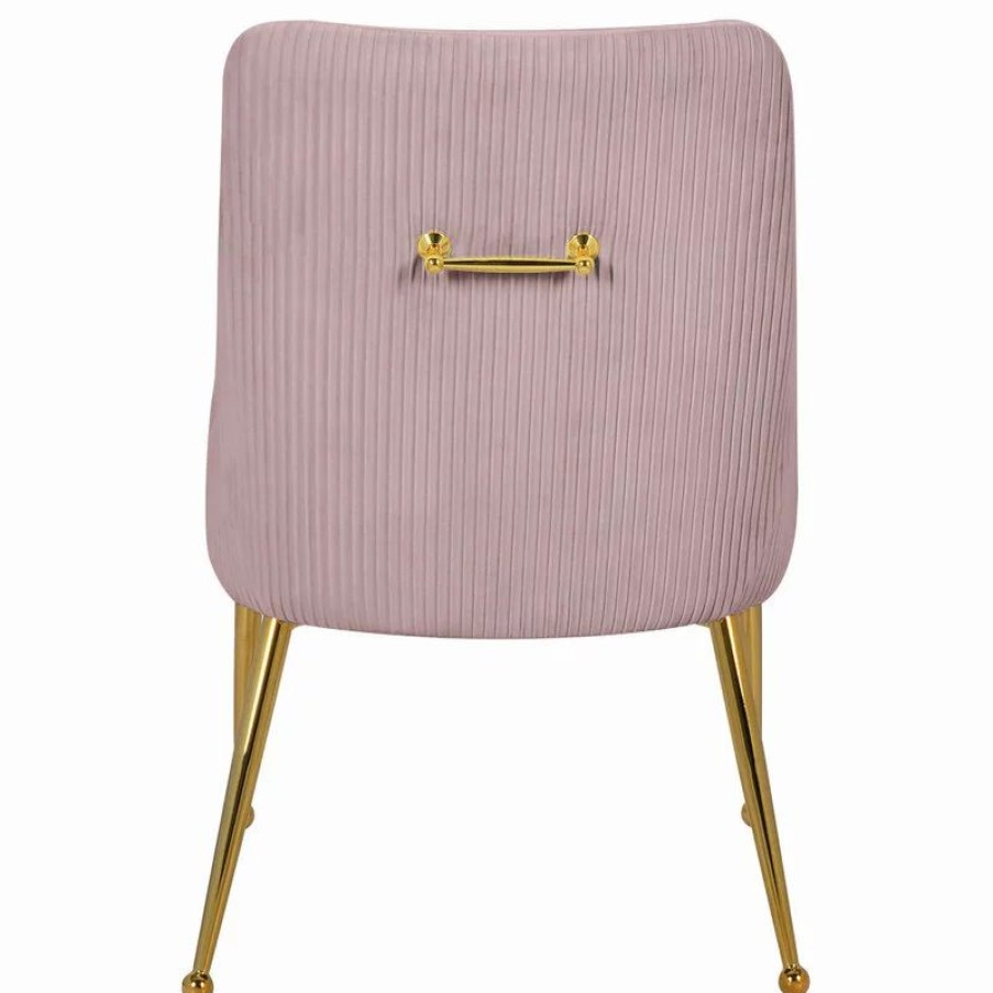 Chairs * | Mod The Cue Dining Chair, Pink And Gold, Pleated Velvet, Set Of 2