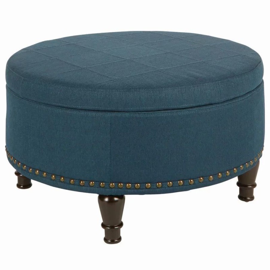 Footstools & Ottomans * | Office Star Products Augusta Round Storage Ottoman, Azure