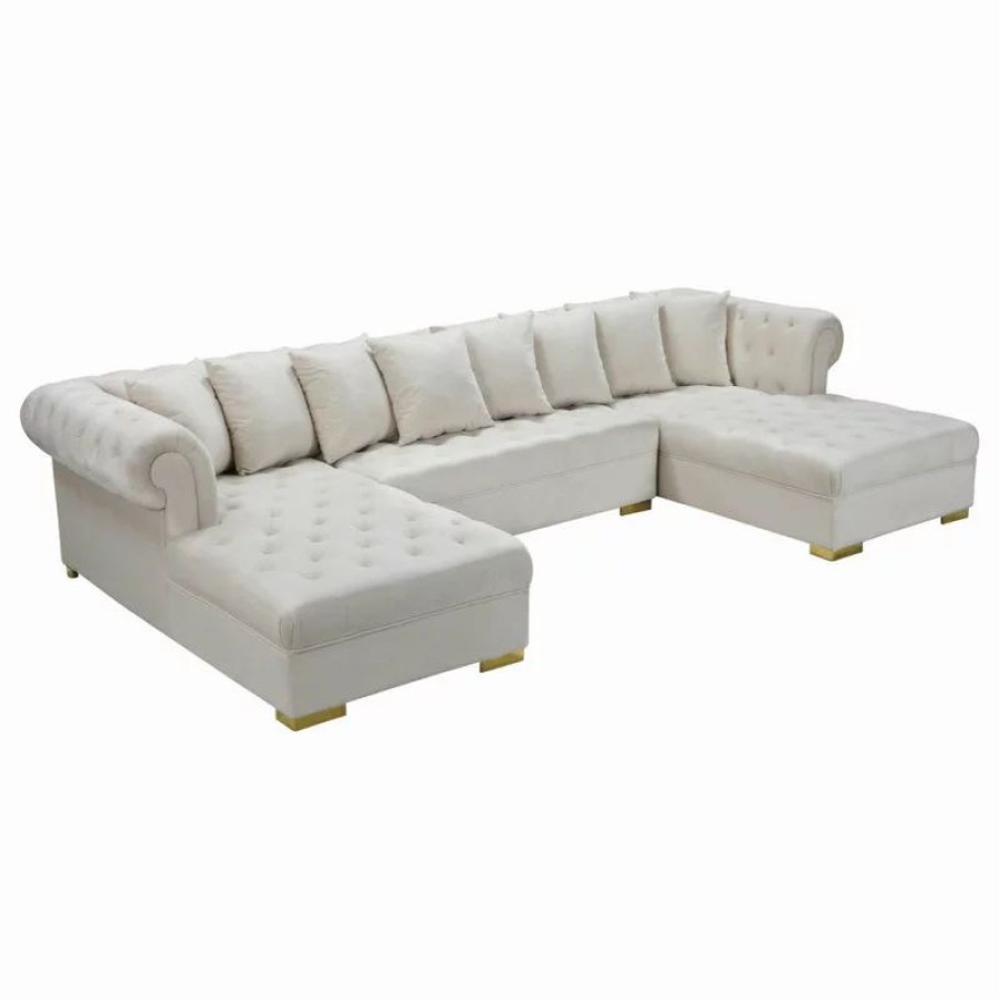Sofas & Sectionals * | Meridian Furniture Presley Velvet 3-Piece Sectional, Cream