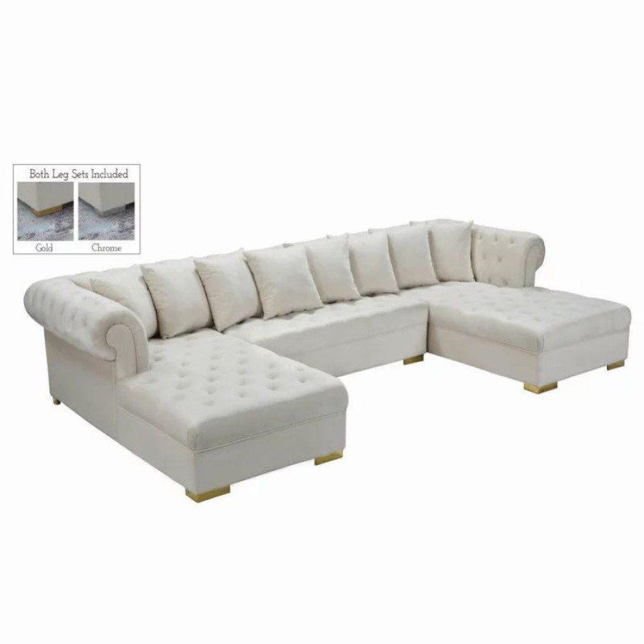 Sofas & Sectionals * | Meridian Furniture Presley Velvet 3-Piece Sectional, Cream