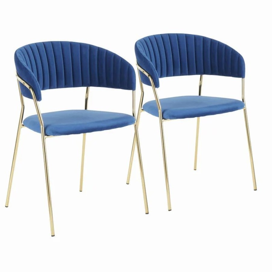 Chairs * | Lumisource Tania Contemporary-Glam Chair In Gold Metal With Blue Velvet, Set Of 2