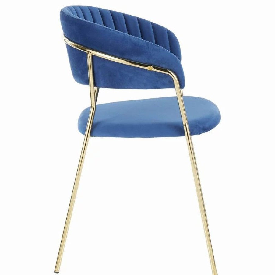 Chairs * | Lumisource Tania Contemporary-Glam Chair In Gold Metal With Blue Velvet, Set Of 2