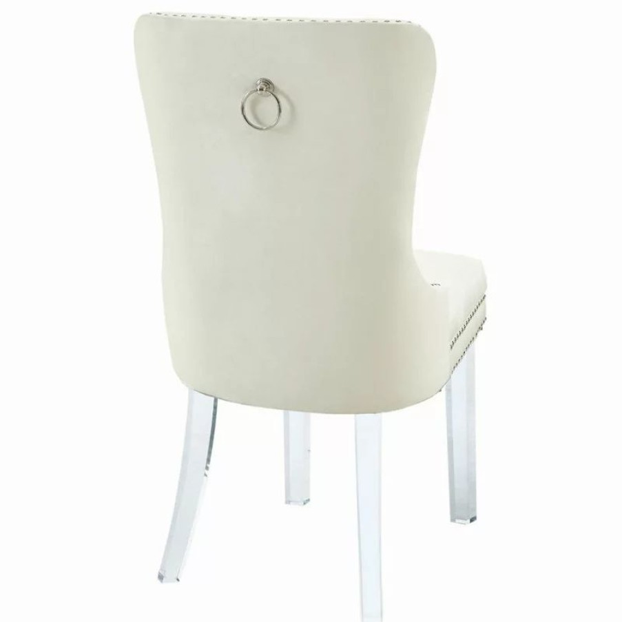 Chairs * | Mod The Dame Dining Chair, Cream, Velvet, Set Of 2