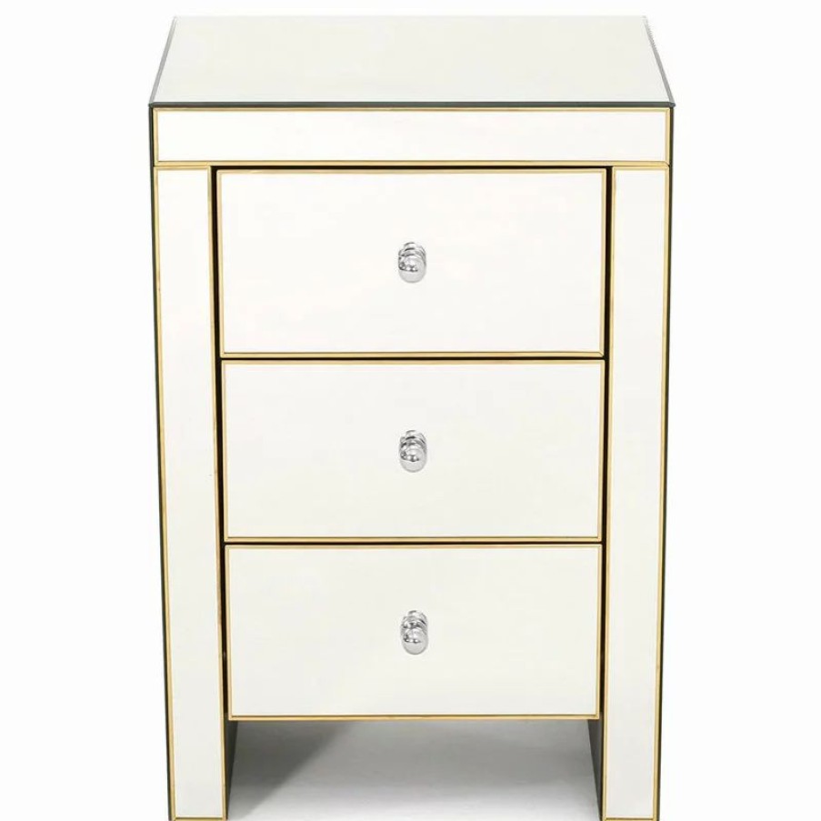 Coffee & Accent Tables * | Gdfstudio Gdf Studio Langley Mirrored 3 Drawer Side Table