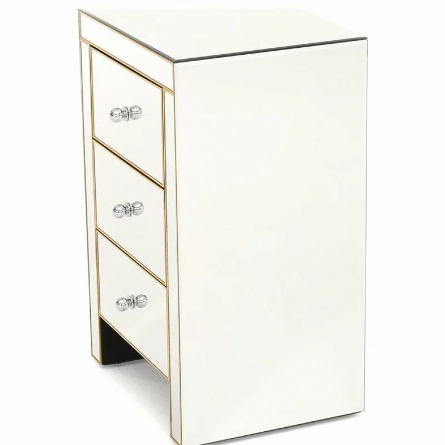 Coffee & Accent Tables * | Gdfstudio Gdf Studio Langley Mirrored 3 Drawer Side Table