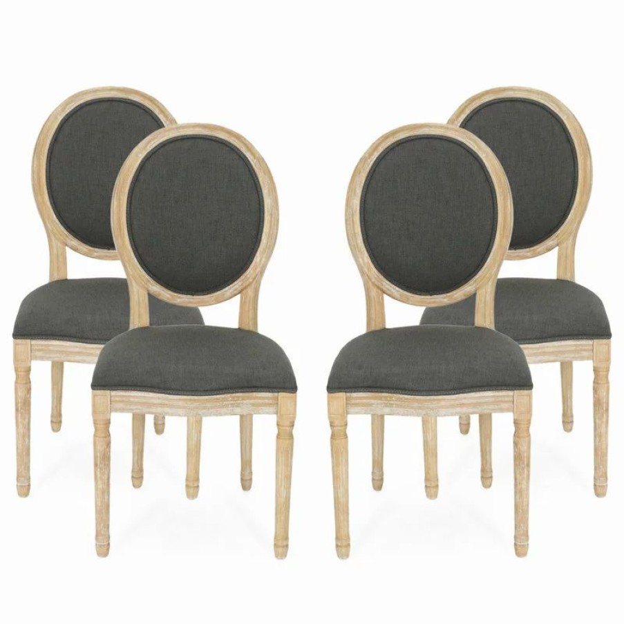 Chairs * | Gdfstudio Jerome French Country Dining Chairs, Set Of 4, Blue Floral/Dark Gray/Natural, Fabric, Rubberwood
