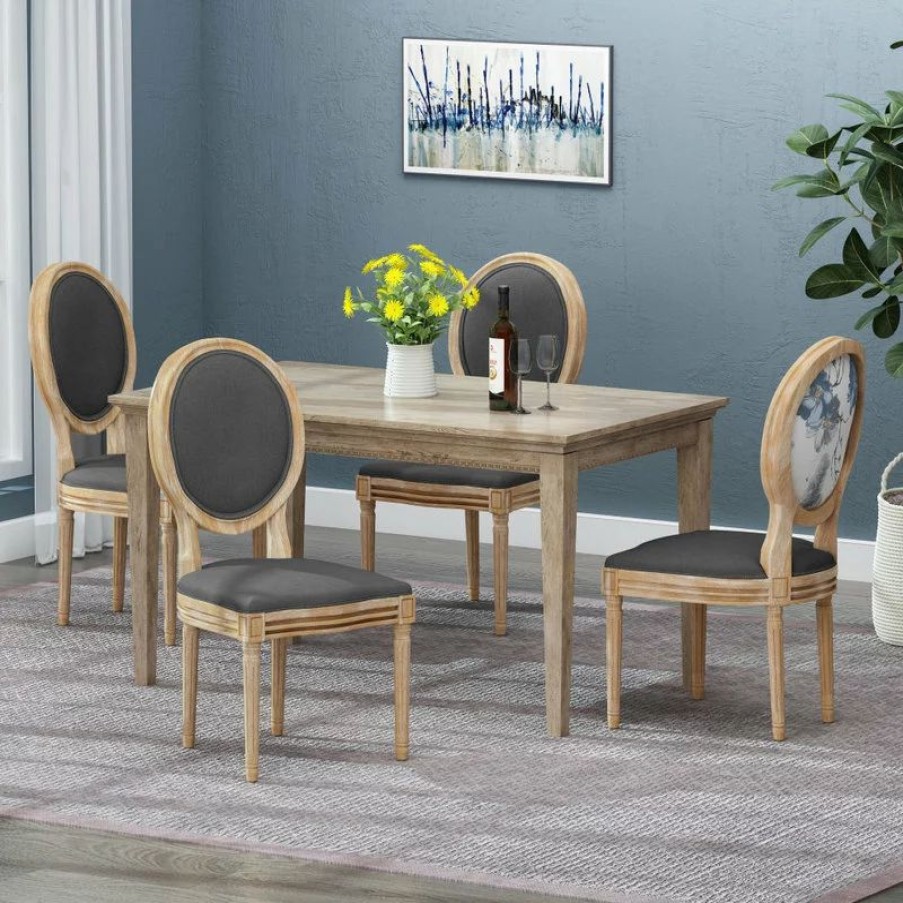 Chairs * | Gdfstudio Jerome French Country Dining Chairs, Set Of 4, Blue Floral/Dark Gray/Natural, Fabric, Rubberwood