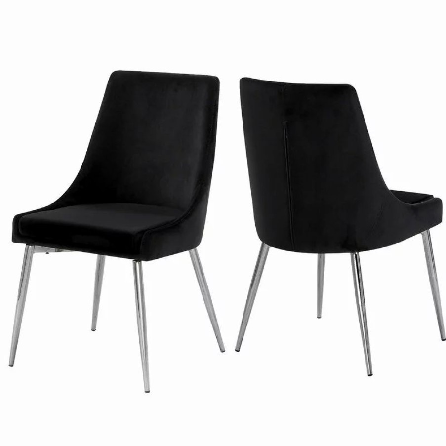 Chairs * | Mod The Draper Dining Chair, Black, Velvet, Chrome Base, Set Of 2
