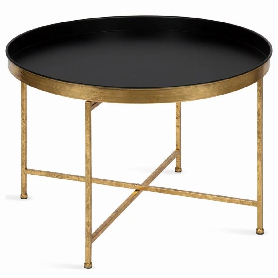 Coffee & Accent Tables * | Uniek Celia Round Metal Coffee Table, Black/Gold 28.25 28.25 19