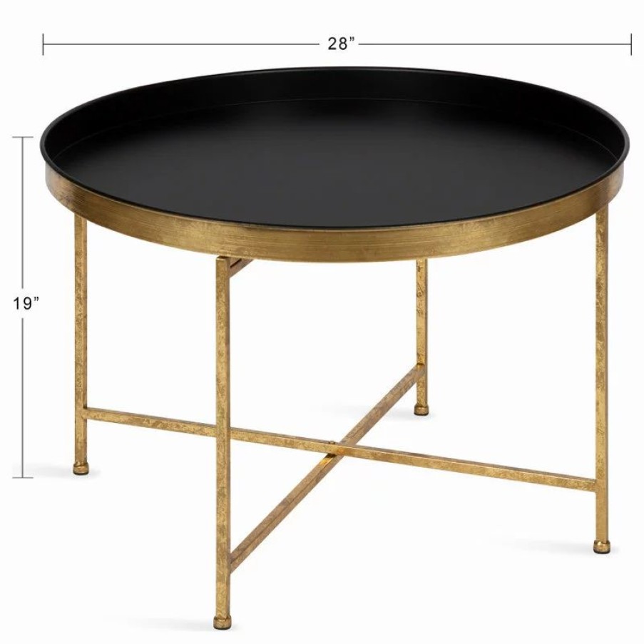 Coffee & Accent Tables * | Uniek Celia Round Metal Coffee Table, Black/Gold 28.25 28.25 19