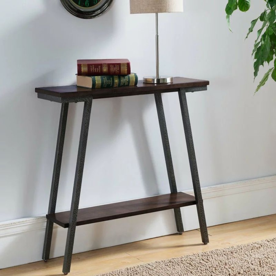 Console Tables * | Leick Home Leick Empiria Wood Console Table In Walnut And Foundry Bronze