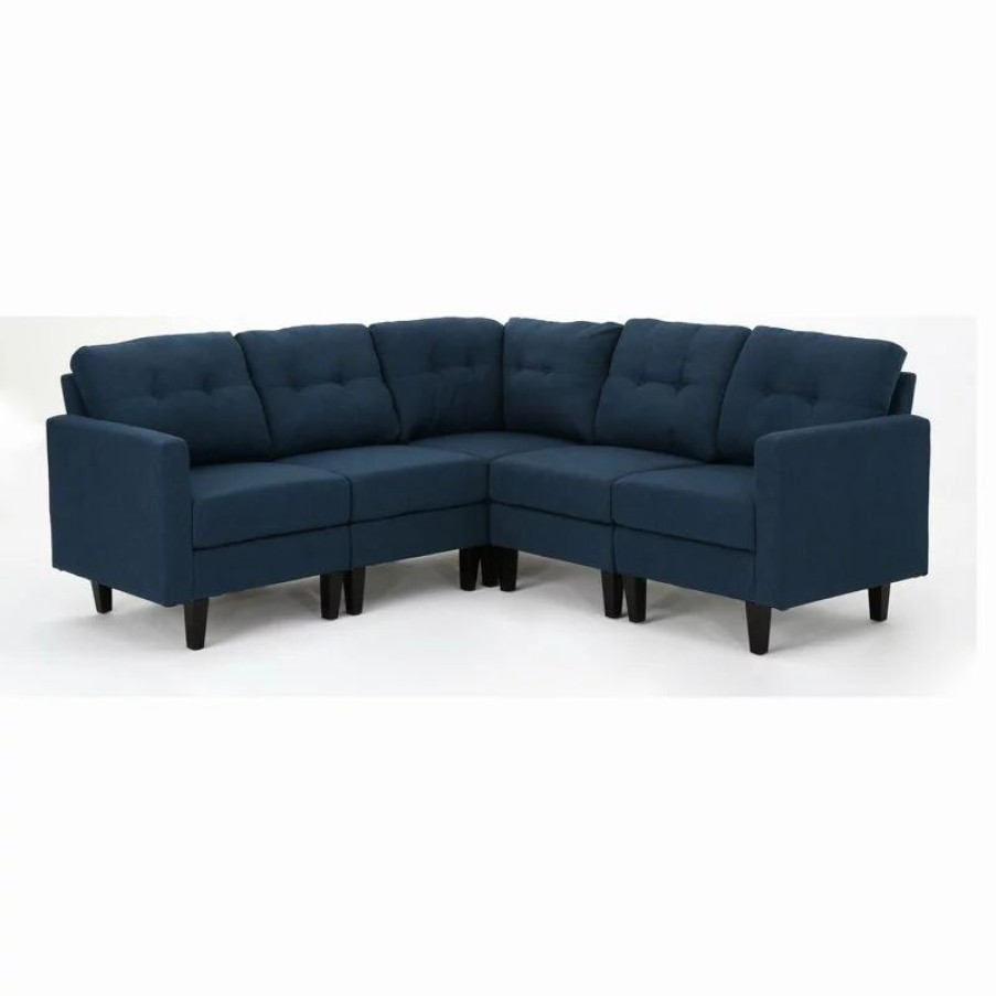 Sofas & Sectionals * | Gdfstudio Gdf Studio 5-Piece Niya Mid Century Modern Fabric Sectional Sofa, Navy Blue