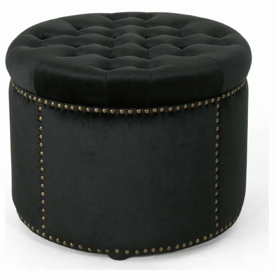 Footstools & Ottomans * | Gdfstudio Gdf Studio Carlos Glam Velvet Tufted Ottoman, Black/Black