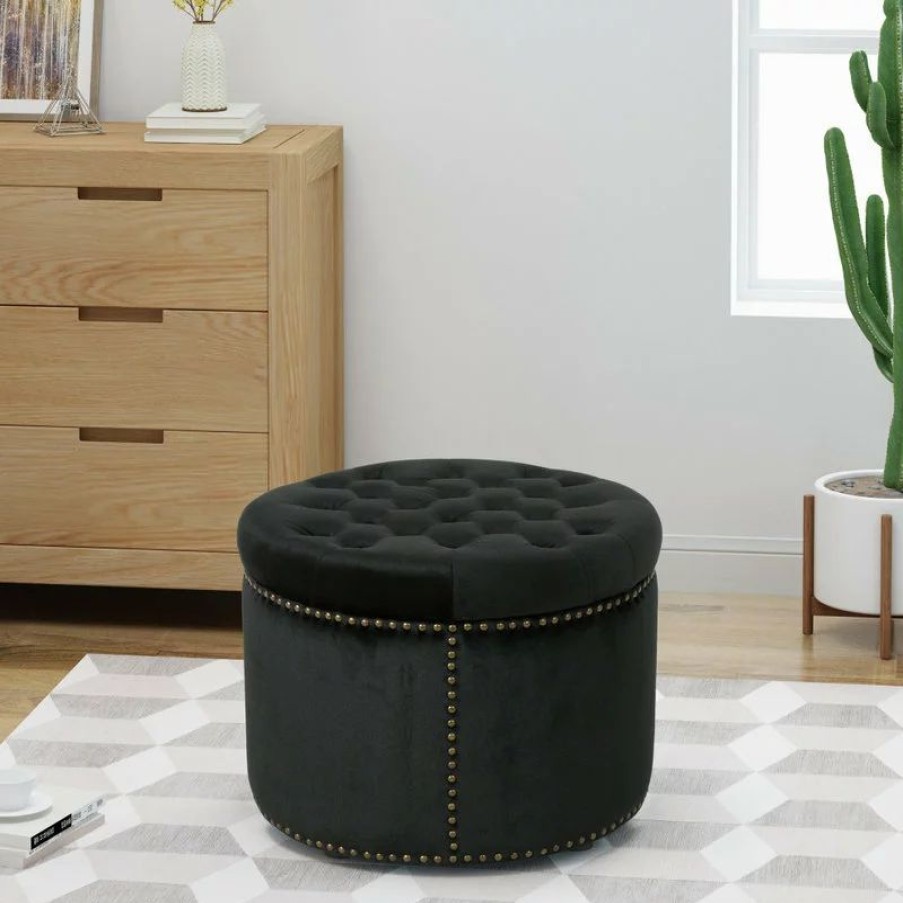 Footstools & Ottomans * | Gdfstudio Gdf Studio Carlos Glam Velvet Tufted Ottoman, Black/Black