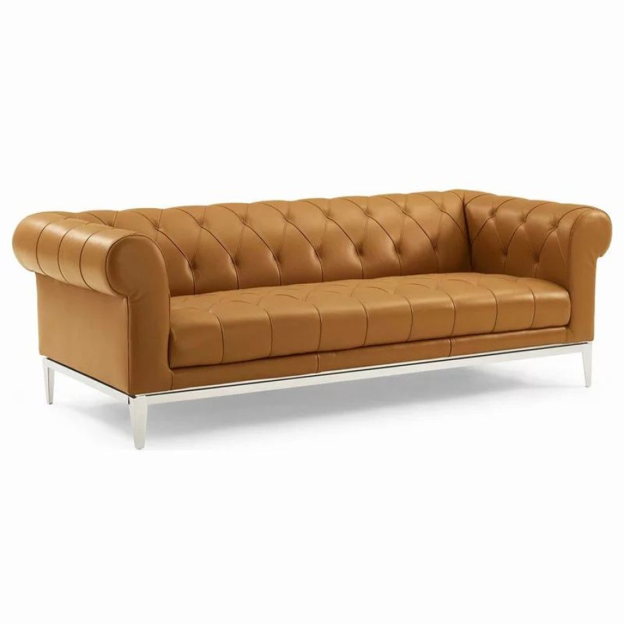 Sofas & Sectionals * | Lexmod Idyll Tufted Button Upholstered Leather Chesterfield Sofa, Tan