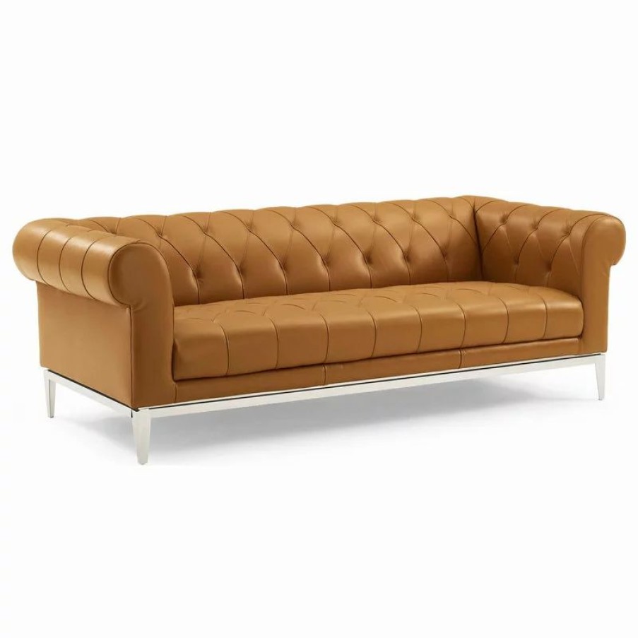 Sofas & Sectionals * | Lexmod Idyll Tufted Button Upholstered Leather Chesterfield Sofa, Tan