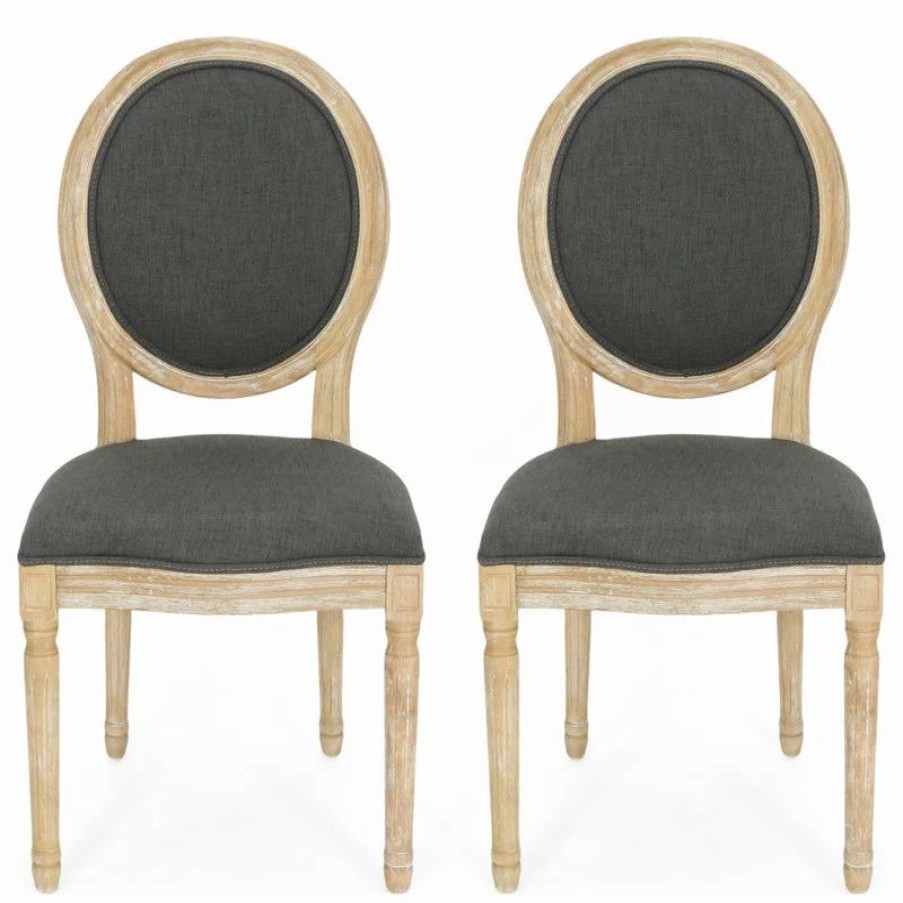 Chairs * | Gdfstudio Gdf Studio Reed Upholstered Farmhouse Dining Chairs, Set Of 2, Dark Gray/Print/N