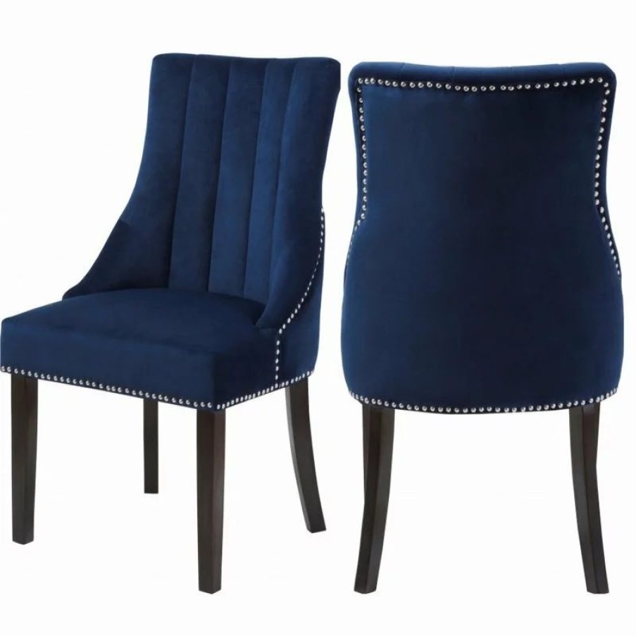 Chairs * | Meridian Furniture Oxford Velvet Dining Chair, Set Of 2, Navy