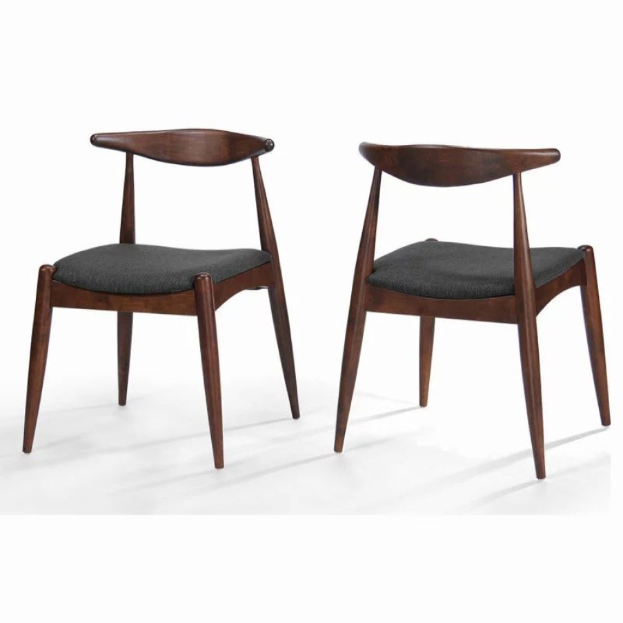 Chairs * | Gdfstudio Gdf Studio Sandra Mid Century Modern Dining Chairs, Set Of 2, Charcoal/Walnut