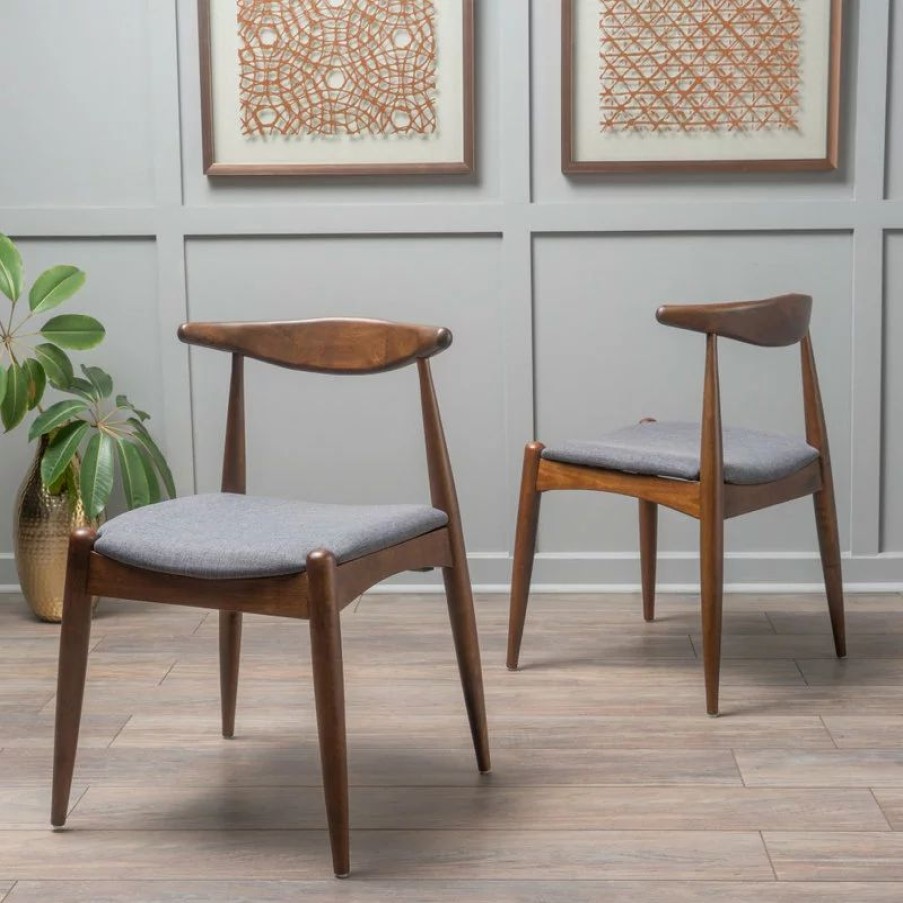 Chairs * | Gdfstudio Gdf Studio Sandra Mid Century Modern Dining Chairs, Set Of 2, Charcoal/Walnut