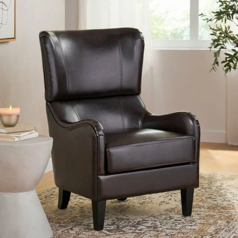 Chairs * | Gdfstudio Gdf Studio Ellery Brown Leather Club Chair