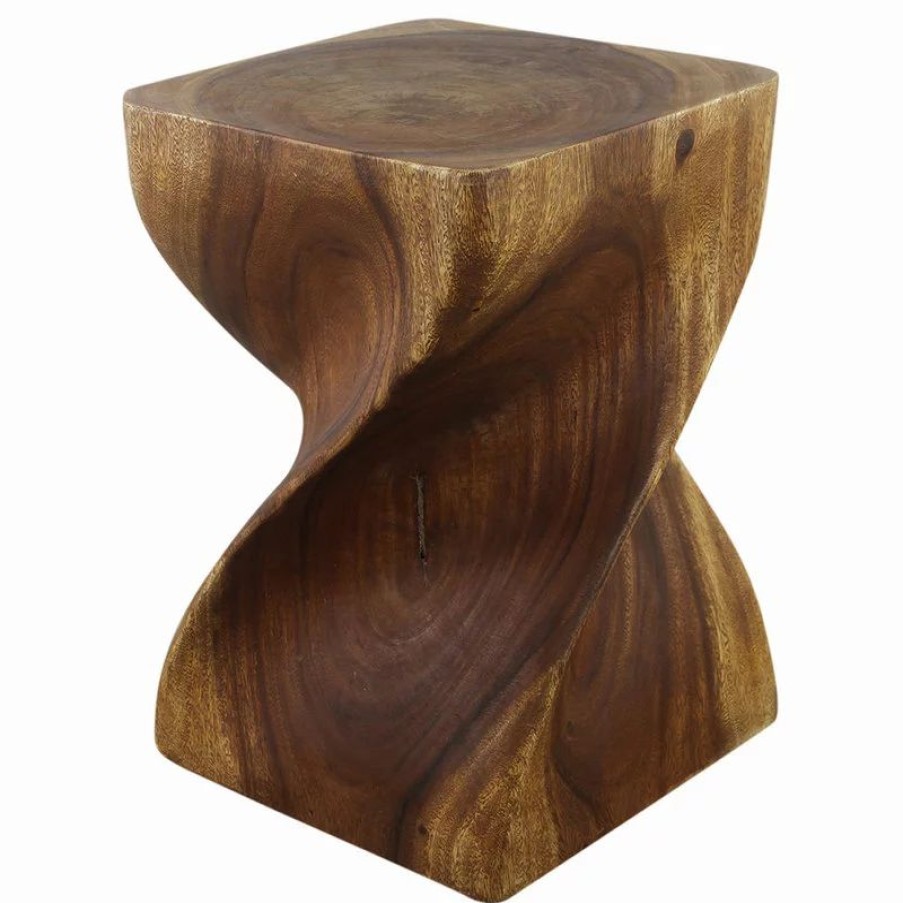 Coffee & Accent Tables * | Kammika Import Export Co., Ltd (Thailand) Haussmann Big Twist Wood Stool Table 14 In Sq X 20 In H Walnut Oil