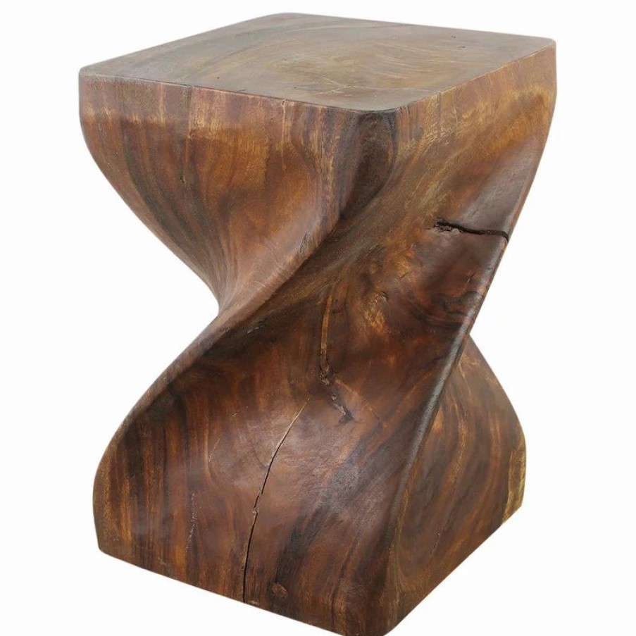Coffee & Accent Tables * | Kammika Import Export Co., Ltd (Thailand) Haussmann Big Twist Wood Stool Table 14 In Sq X 20 In H Walnut Oil