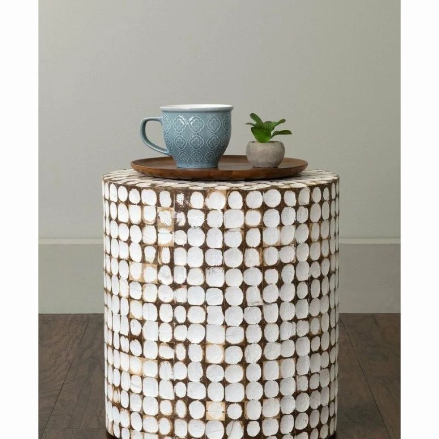 Coffee & Accent Tables * | East At Main'S Columbia Brown Coconut Shell Inlay Round Accent Table, White