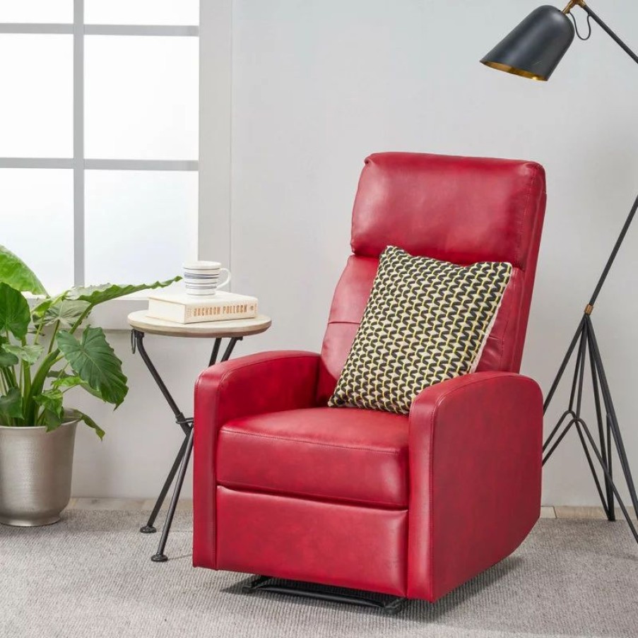 Chairs * | Gdfstudio Gdf Studio Teyana Red Leather Recliner Club Chair