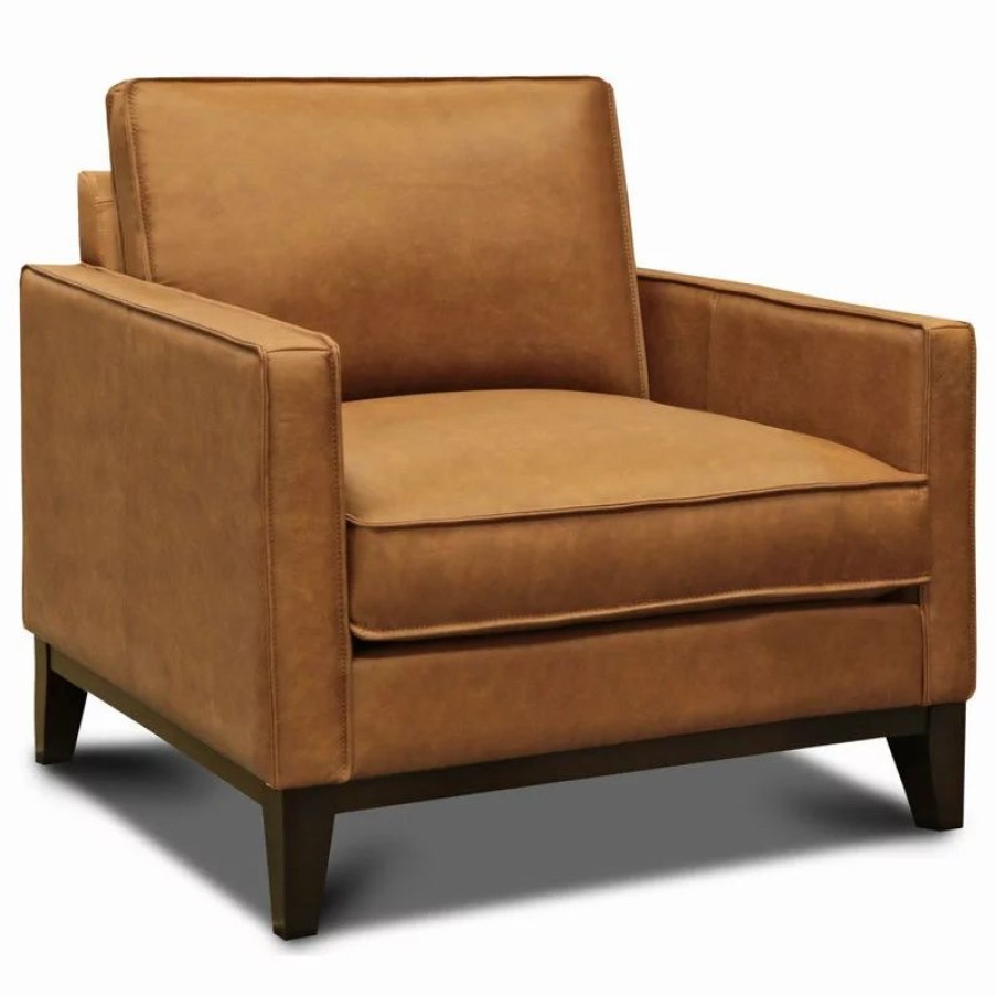Chairs * | Hello Sofa Home Metropole 100% Top Grain Pull Up Leather Mid-Century Armchair