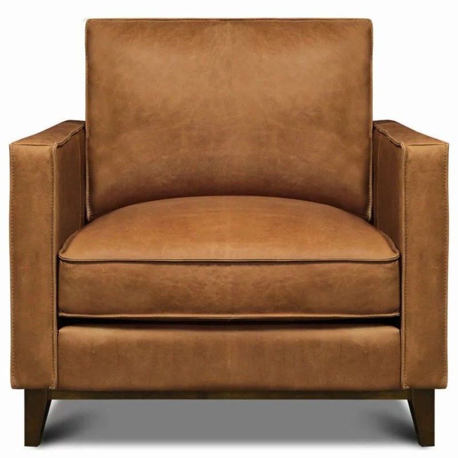 Chairs * | Hello Sofa Home Metropole 100% Top Grain Pull Up Leather Mid-Century Armchair