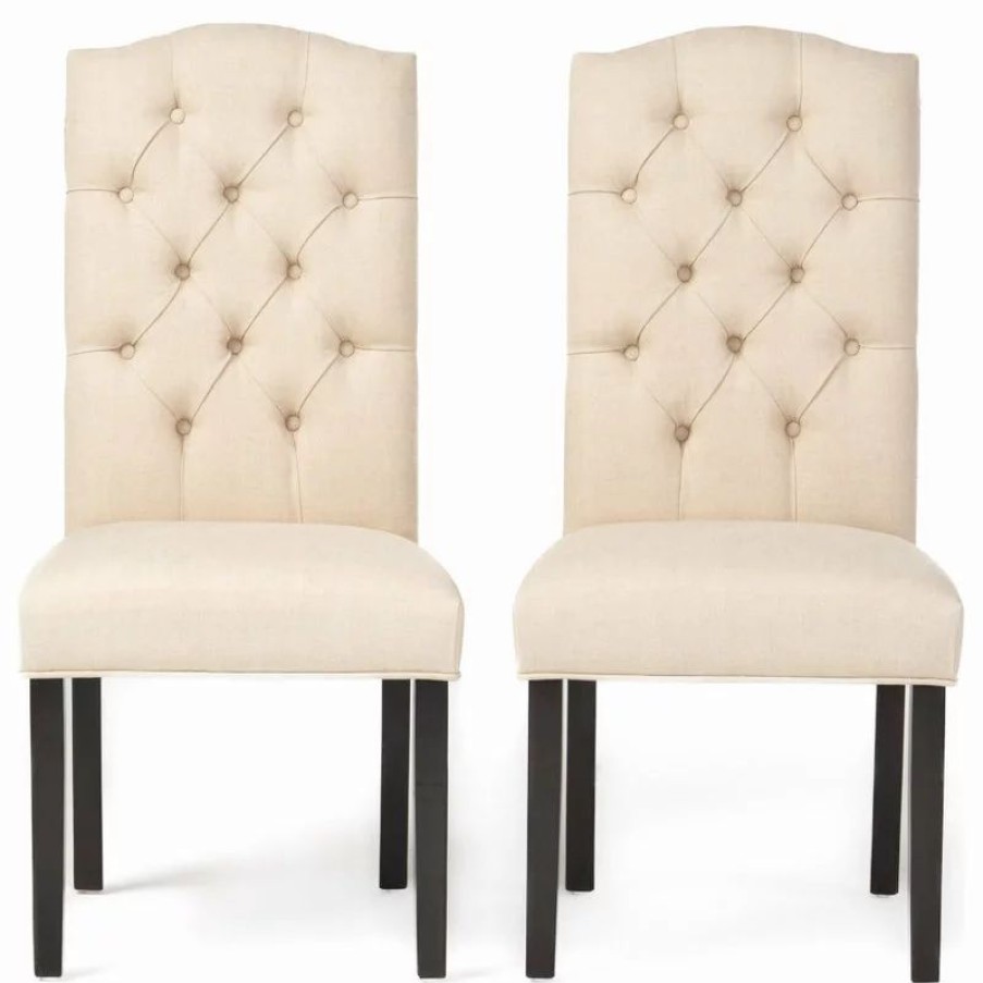 Chairs * | Gdfstudio Gdf Studio Clark Indoor Tufted Fabric Dining Chairs, Set Of 2, Natural Linen