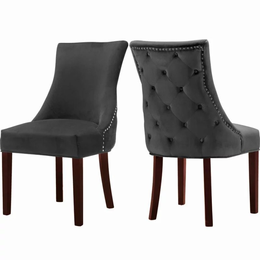 Chairs * | Mod The Splendor Dining Chair, Gray, Velvet Set Of 2