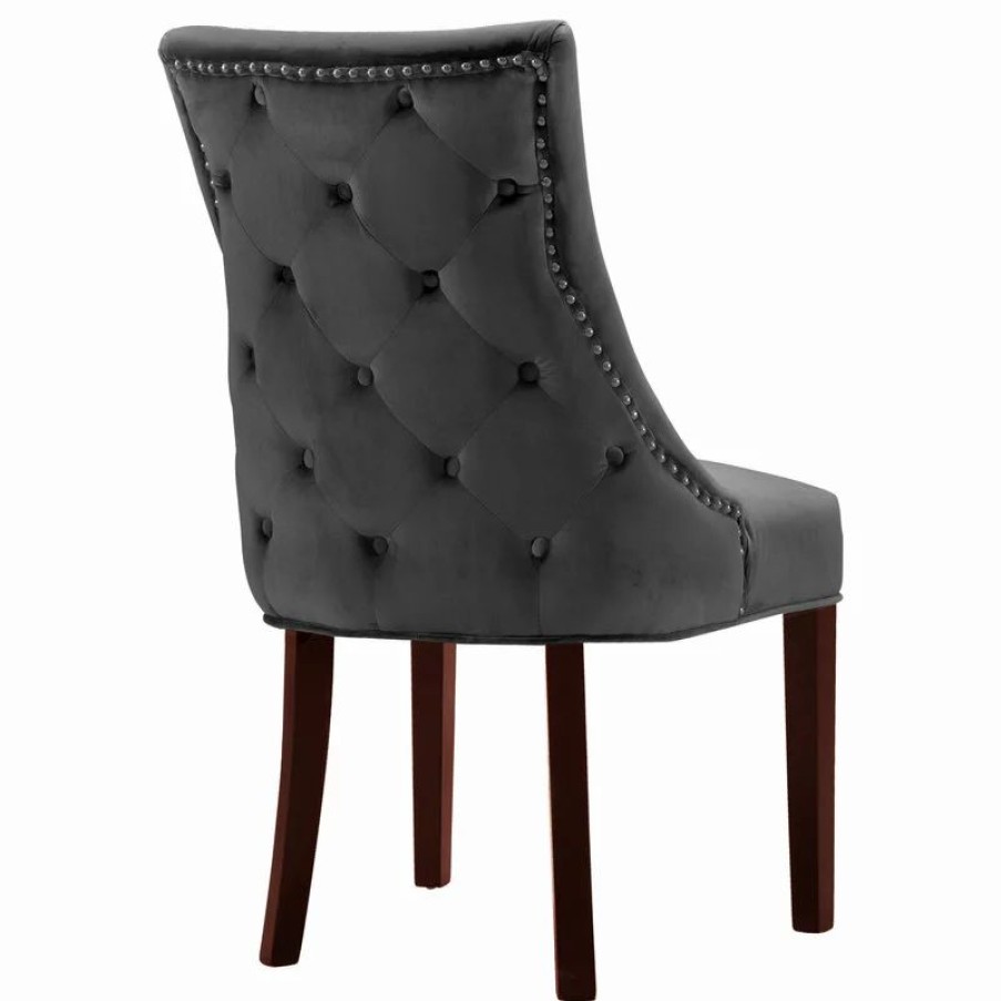 Chairs * | Mod The Splendor Dining Chair, Gray, Velvet Set Of 2