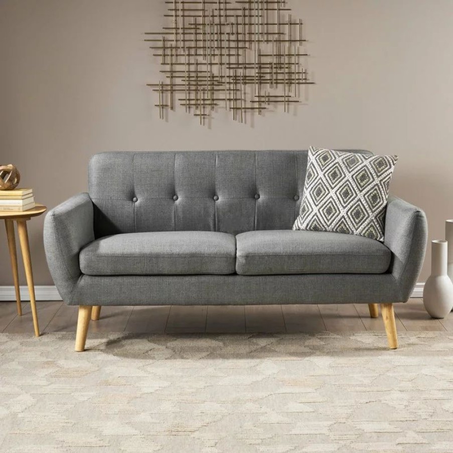 Sofas & Sectionals * | Gdfstudio Gdf Studio Joseline Mid Century Modern Petite Fabric Sofa, Dark Gray