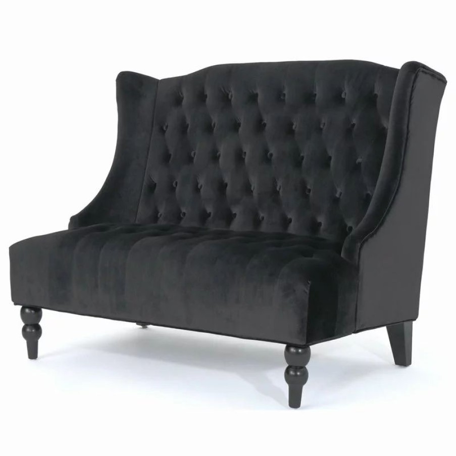 Sofas & Sectionals * | Gdfstudio Gdf Studio Leah Traditional Tufted High Winged Back New Velvet Loveseat, Black