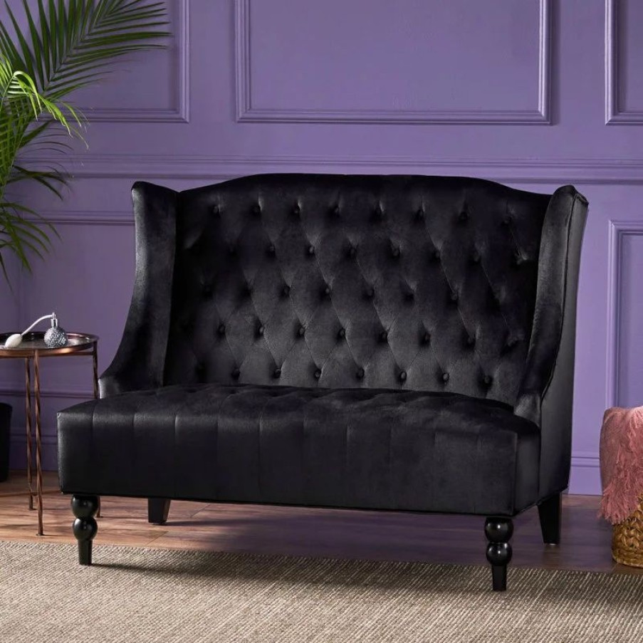 Sofas & Sectionals * | Gdfstudio Gdf Studio Leah Traditional Tufted High Winged Back New Velvet Loveseat, Black