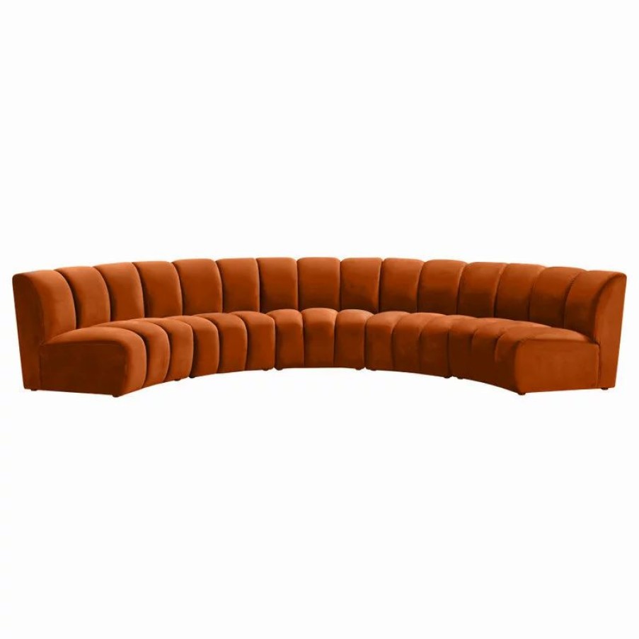 Sofas & Sectionals * | Meridian Furniture Infinity Channel Tufted Velvet Modular Chair, Cognac, 5 Piece