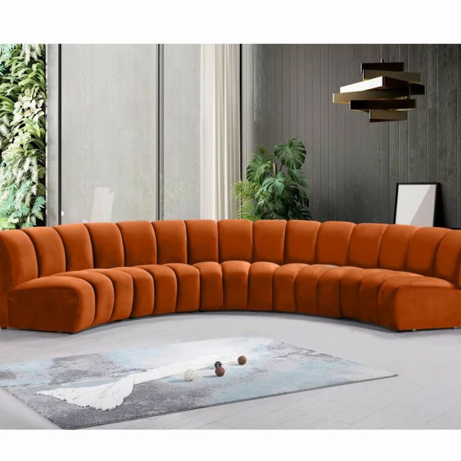 Sofas & Sectionals * | Meridian Furniture Infinity Channel Tufted Velvet Modular Chair, Cognac, 5 Piece