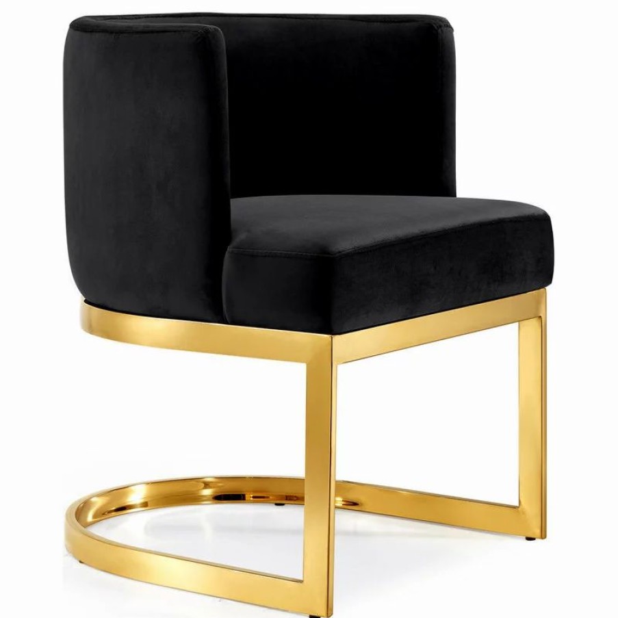 Chairs * | Mod The Fay Dining Chair, Black And Gold, Velvet
